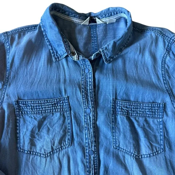 CAFÉ MARRAKESH lightweight denim snap front shirt size Large - Picture 3 of 6